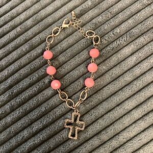 Elegant Pink Beaded Cross Bracelet